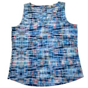 Olive & Oak Women's Sleeveless Shirt Round Neck Button Up Back Multicolor Sz L